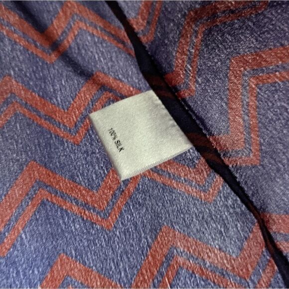 Tucker Shirred Neckline Top Holiday Chevron in Crepe de Chine Silk Blouse - Picture 5 of 7